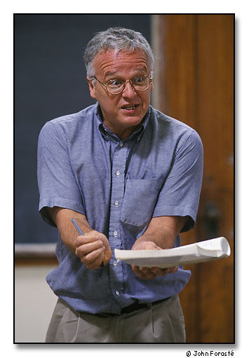 David George, Professor of Classics, teaching class on Roman Historiography. <br>Saint Anselm College, Manchester, New Hampshire. October 2002.