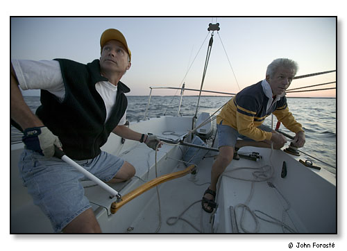 Sailors racing. Narragansett Bay, Rhode Island. September 2005.