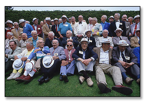 Brown University's class of 1940 gathering for their 50th Reunion class picture. <br>Agawam Hunt Club, Rumford, Rhode Island. May 1990.