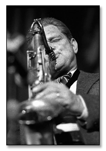 Zoot Simms, legendary jazz saxophonist, in concert. <br>Brown University, Providence, Rhode Island. October 1977.