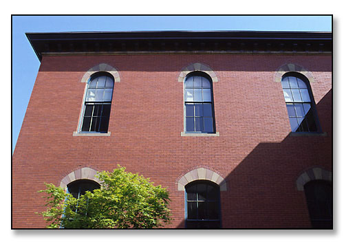Detail of Salomon Hall (formerly Rogers Hall) on a clear spring day. <br>Brown University, Providence, Rhode Island. May 1990.