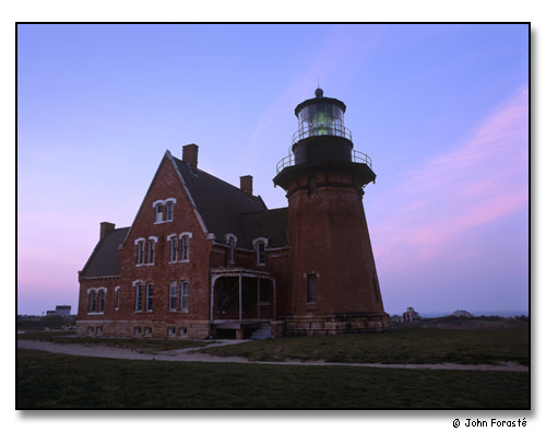 Southeast Lighthouse at dusk. <br>Block Island, Rhode Island. May 2001.