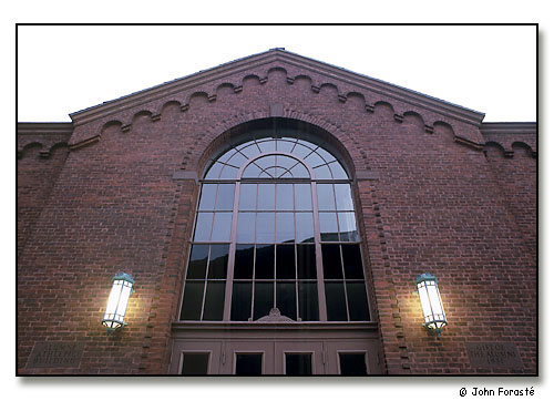Alumni Athletic Building (The Cage) at dawn. <br>Wesleyan University, Middletown, Connecticut. October 2001.